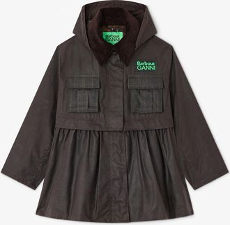 Ganni Brown x Barbour Peplum Wax Jacket in Green - Size 34 Cotton