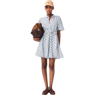 Maje Short patterned linen-blend dress in Blue Small Flowers Print at Nordstrom, Size 34 Eu
