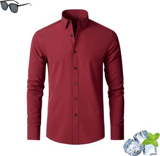 Generic Zealburst Stretch Non-Iron Anti-Wrinkle Shirt, Zealburst Shirts, Mens Casual Wrinkle Free Shirts Stretch Dress Shirt(Wine red,L)