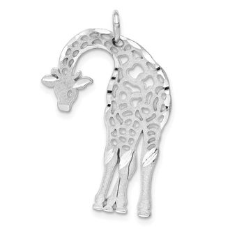 Diamond2Deal 14k White Gold Solid Satin Diamond-cut Flat-Backed Giraffe Charm