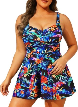 Generic Womens Skirted One-Piece Swimsuits Tummy Control Swimwear Plus Size Swimming Costume Push Up Swim Dress Soft Bathing Suits with Swim Bottooms