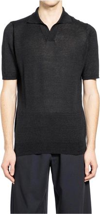 Lardini Katoenen Linnen Gebreide Polo - Heren - Polos - Zwart - L - Katoen - Tops