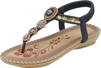 Generic Beach Sandals For Women Bohemian Slip On Sandals Fashion Flat Sandal Casual Thong Sandal Adjustable Ankle Strap Shoes T-Bar Anti Slip Shoes Sturdy Gri