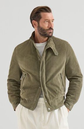 Brunello Cucinelli Suede outerwear jacket with Thermore padding and standing collar in Military at Nordstrom, Size Xxx-Large Eu