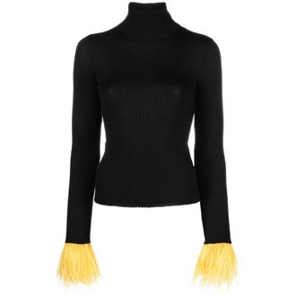 La DoubleJ Feather-cuff Ribbed-knit Jumper