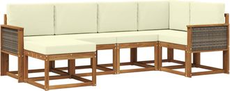 vidaXL Conjunto De Sof&aacute;s De Exterior 6 Uds. Natural Y Crema Poli&eacute;ster Vidaxl