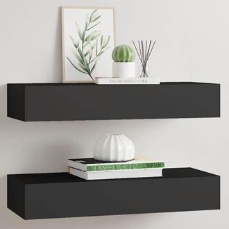 vidaXL Vidaxl - Estantes De Pared Con Caj&oacute;n 2 Uds Mdf Negro 60x23,5x10 Cm