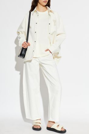 Ami Denim Shirt With Logo Patch, Womens, Cream