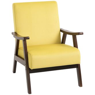 HOMCOM Velvet Armchair With Solid Wood Frame And Thick Padded - Yellow | TJ Hughes