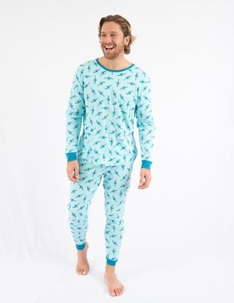 Leveret Mens 2-pc. Cotton Long Sleeve Shirt and Pants Print Pajamas in Sharks Aqua Blue at Nordstrom, Size X-Large