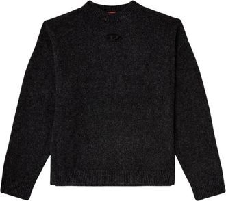 Diesel Oval D Ribbed Sweater - Heren - Ronde hals truien - Zwart - L - Wol - Truien & Vesten