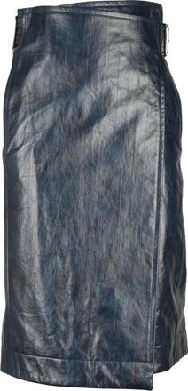 Bottega Veneta Leren Omslagrok met Zakken - Dames - Midirokken - Blauw - 2XS - Leer - Rokken