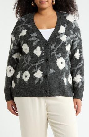 Daniel Rainn Floral Jacquard Button Front Cardigan in Black at Nordstrom Rack, Size 1X