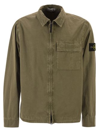 Stone Island Regular Fit Overshirt With Zip And Pocket