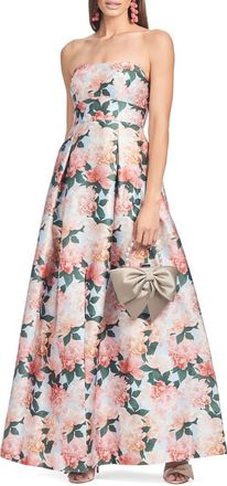 Sachin & Babi Giovanna Floral Print Strapless Gown in Peach Peonies at Nordstrom, Size 10