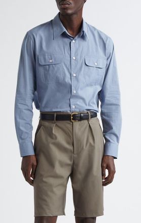 De Bonne Facture Artist Cotton & Hemp Button-Up Shirt in Smoke Blue at Nordstrom, Size X-Large