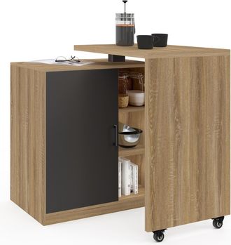 IDMarket Mobile Bar Girevole Polo 2 In 1 Faggio Imitazione Anta Nera
