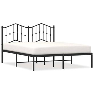 Berkfield Home Metal Bed Frame with Headboard Black 135x190 cm Double