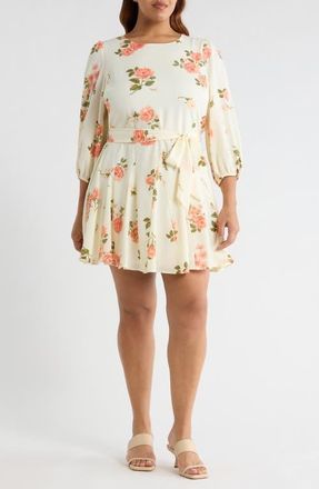 Sugarlips Morning Blush Floral Collins Minidress in Ivory/pink/green Multi at Nordstrom, Size 2X