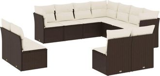 vidaXL Set De Sof&aacute;s De Jard&iacute;n 11 Pzas Cojines Rat&aacute;n Sint&eacute;tico Marr&oacute;n Vidaxl