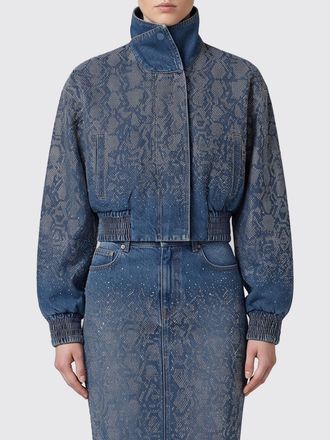 Liu Jo Giacca in denim di cotone con collo alto e applicazioni di cristalli