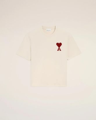 Ami Ami Mens De Coeur Unisex T-Shirt Moonlight Red Patch - Beige
