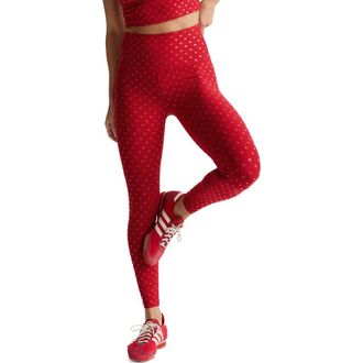 Beyond Yoga Softshine Midi High Waist Leggings in Holly Red Ditsy Hearts at Nordstrom, Size X-Large