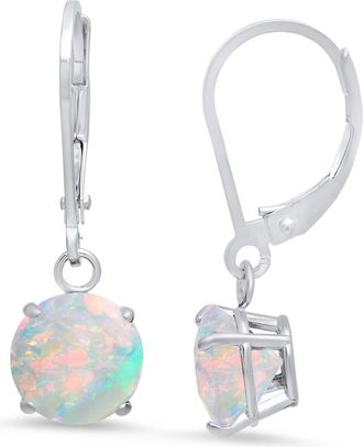MAX + STONE 10K White Gold Round Checkerboard Cut Gemstone Leverback Earrings (8mm)
