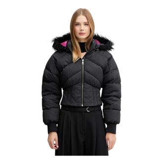 Versace Jeans Couture Jassen, Dames, Zwart, 2Xl, Leer, Crinkled Puffer Jacket