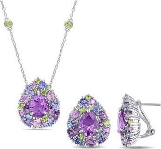 Delmar Teardrop Stone Cluster Pendant Necklace & Stud Earrings Set in Purple Multi at Nordstrom Rack