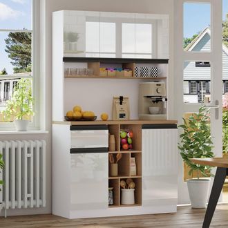 Merax High Kitchen Storage Cabinet with High Gloss Doors & Storage in White