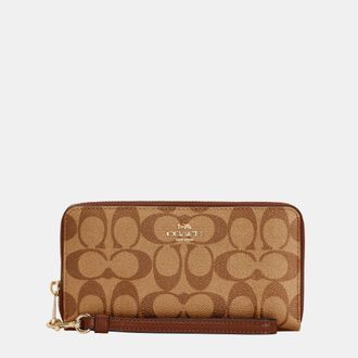 Coach Womens Signature PVC Long Zip Around Wallet - Beige - One Size
