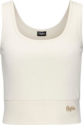 Buffalo Crop-Top BUFFALO, Damen, Gr. 32/34, weiss (wollwei&szlig;), Rippware, Obermaterial: 95% Baumwolle, 5% Elasthan, unifarben, Rundhals, Tops Crop-Top, in Ripps