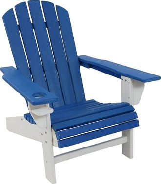 Sunnydaze All-Weather Blue/White Outdoor Adirondack Chair With Drink Holder