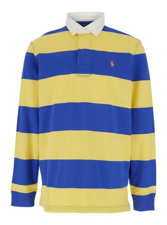 Polo Ralph Lauren Yellow And Blue Polo Shirt With Striped Pattern In Cotton Man Polo Ralph Lauren