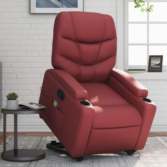 vidaXL Vidaxl - Sill&oacute;n Reclinable De Masaje De Pie Cuero Artificial Rojo Tinto