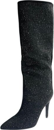 Generic Women Pointed Toe All Over Diamante Stiletto Heel Knee High Fashion Winter Boots (Black, One Size, UK Footwear Size System, Adult, Women, Numeric, Med