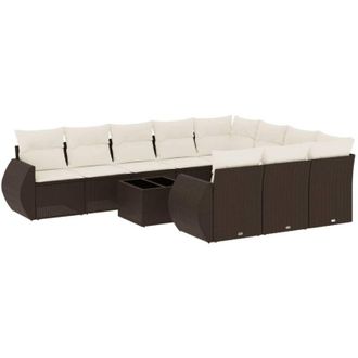 vidaXL Set De Sof&aacute;s De Jard&iacute;n 11 Pzas Cojines Rat&aacute;n Sint&eacute;tico Marr&oacute;n Vidaxl
