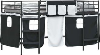 vidaXL KidsLoft Bed Frame with Curtains Black 90 x 200 cm vidaXL