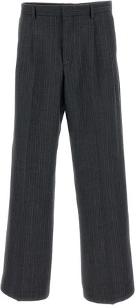 Sunflower Herringbone Pleated Cotton Wool-Blend Wide-Leg Pants