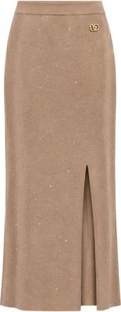 Yes-Zee Gebreide Maxirok met Pailletten - Dames - Midirokken - Beige - XS - Pailletten - Rokken