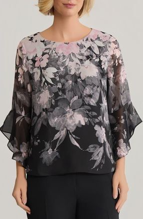 Kasper Floral Print Ruffle Sleeve Top in Tutu Pink Multi at Nordstrom, Size X-Small