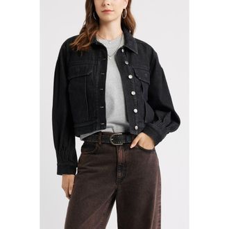 Treasure & Bond Pintucked Denim Jacket in Washed Black at Nordstrom, Size Xx-Large