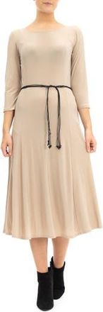 Nina Leonard Waist Belt Midi Dress in Stone at Nordstrom Rack, Size X-Large