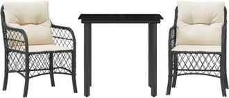 vidaXL Vidaxl - Mesita Y Sillas Con Cojines 3 Piezas Rat&aacute;n Sint&eacute;tico Negro