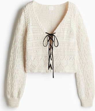 H&M Cardigan aus Pointellestrick mit Schnürung - White