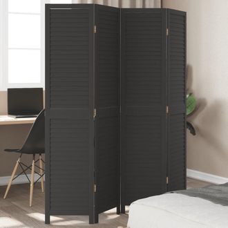 vidaXL Biombo Separador De 4 Paneles Madera Maciza Paulownia Negro Vidaxl