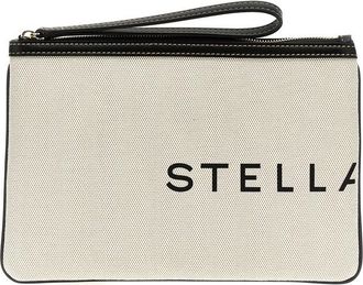 Stella McCartney Logo-Print Cotton Clutch Beige