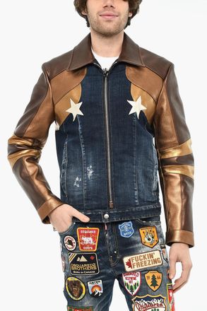 Dsquared2 Denim Jacket with Vegan Leather Sleeves Dsquared2