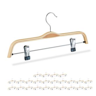 Relaxdays 25 Perchas De Madera Para Pantalones, Pinzas Ajustables Con Goma, Ganchos Giratorios 360&deg;, 37 Cm, Color Natural